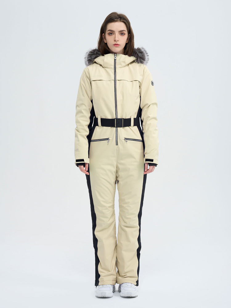Damen-Skioverall mit hohem Tragekomfort, elegantem Bergflausch und Kunstpelzbesatz