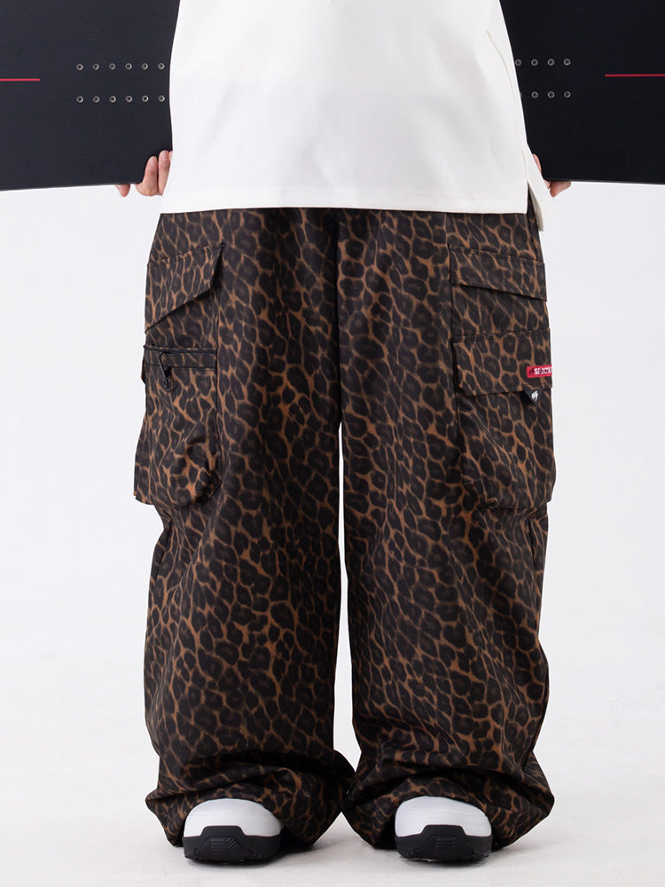 Wild Soul Steeze ParkRider Damen-Cargohose mit mehreren Taschen und Leopardenmuster