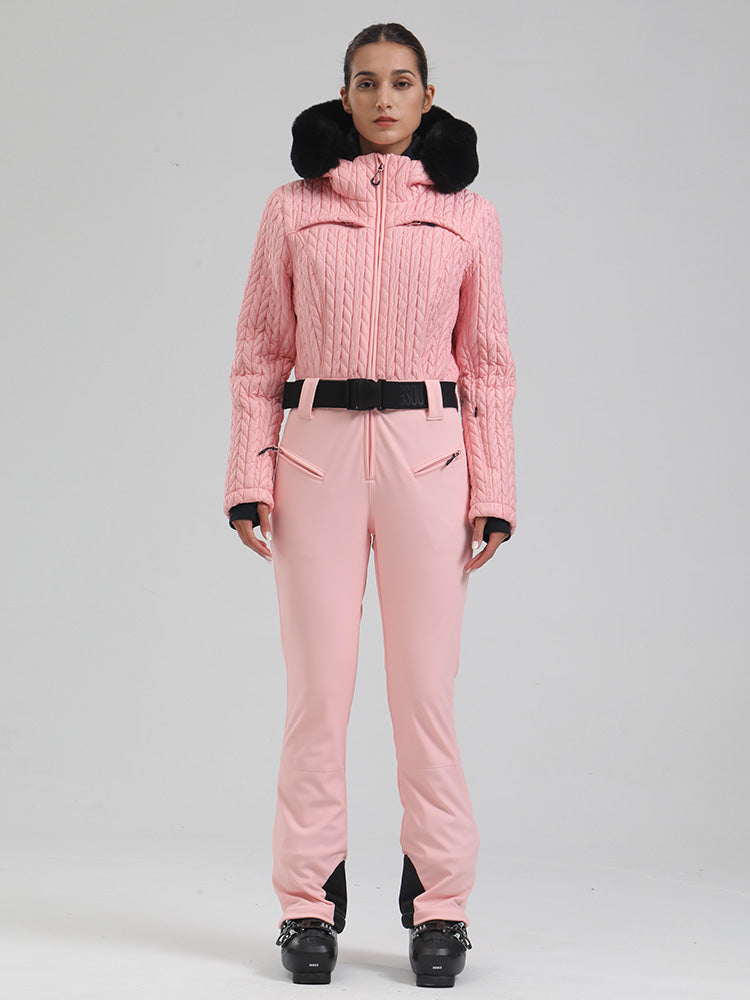 Gsou Snow Mountain Chic Damen-Skianzug mit Kunstpelzbesatz und ausgestelltem Bein