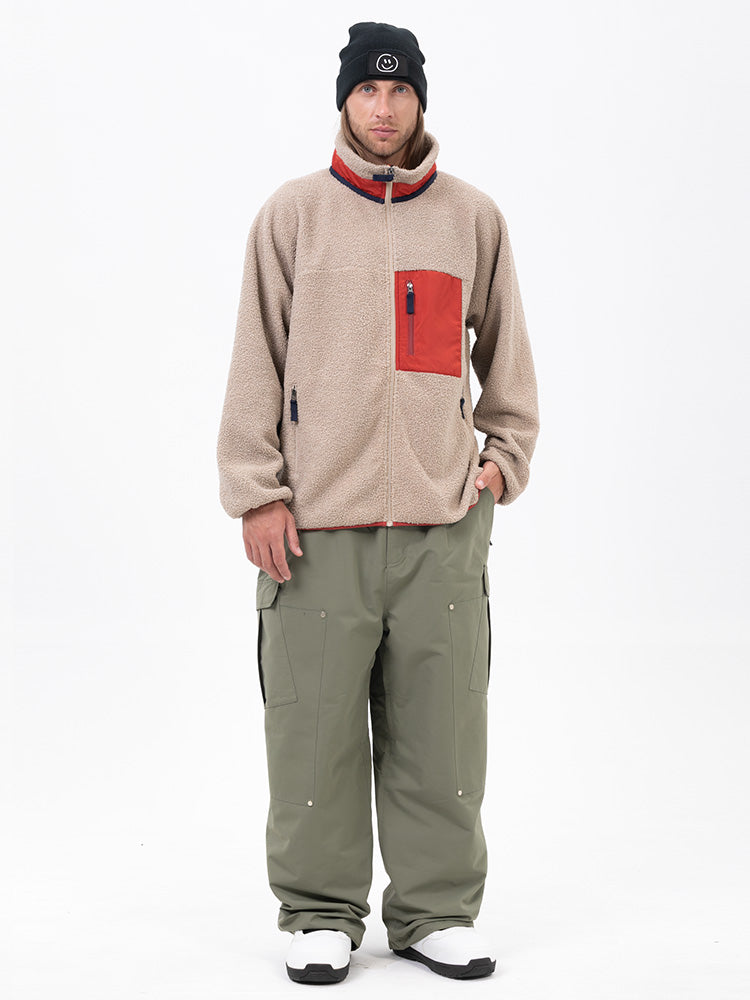 Herren-Fleecehose mit durchgehendem Reißverschluss und doppelten Knieverstärkungen, Freestyle-Baggy-Schneehose aus Kunst-Sherpa-Fleece
