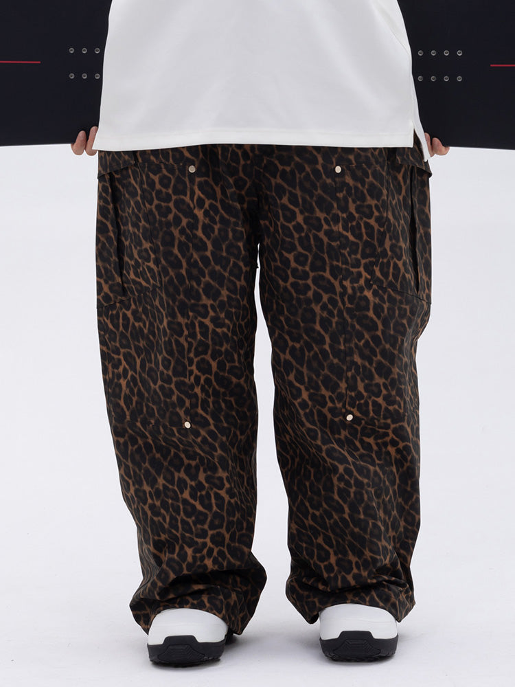 Herren-Skihose mit doppeltem Knieausschnitt Leopardenmuster weit geschnitten für Mountain Freestyle Baggy-Stil