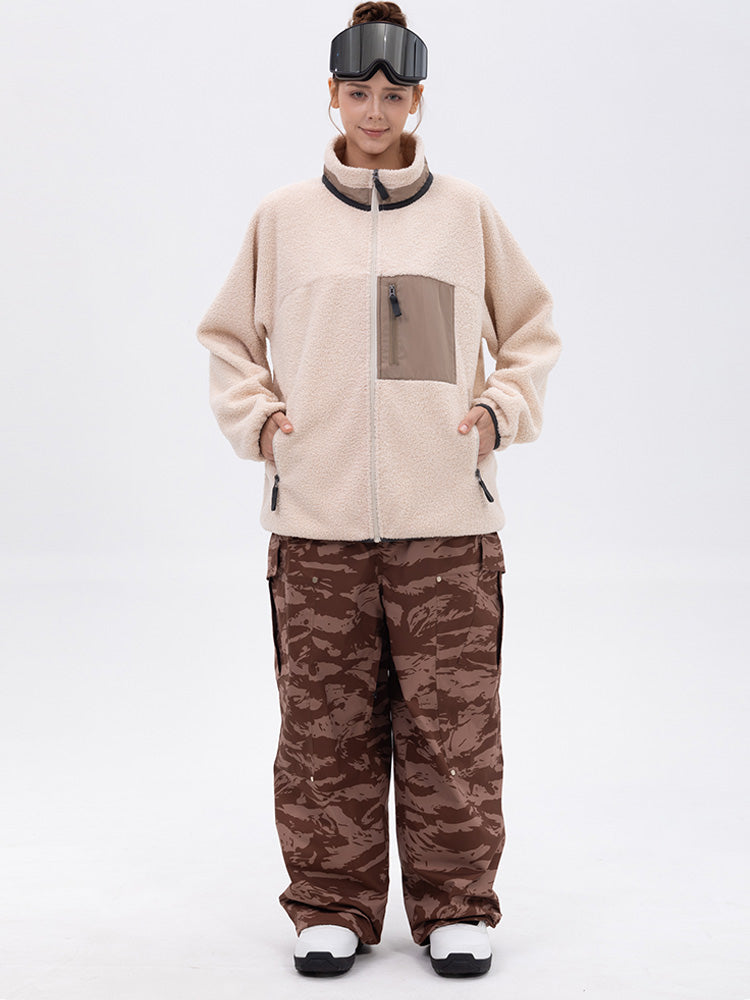 Damen-Fleecehose mit durchgehendem Reißverschluss Sherpa-Imitat und doppelten Knieverstärkungen lockerer Passform und Freestyle-Schneehose