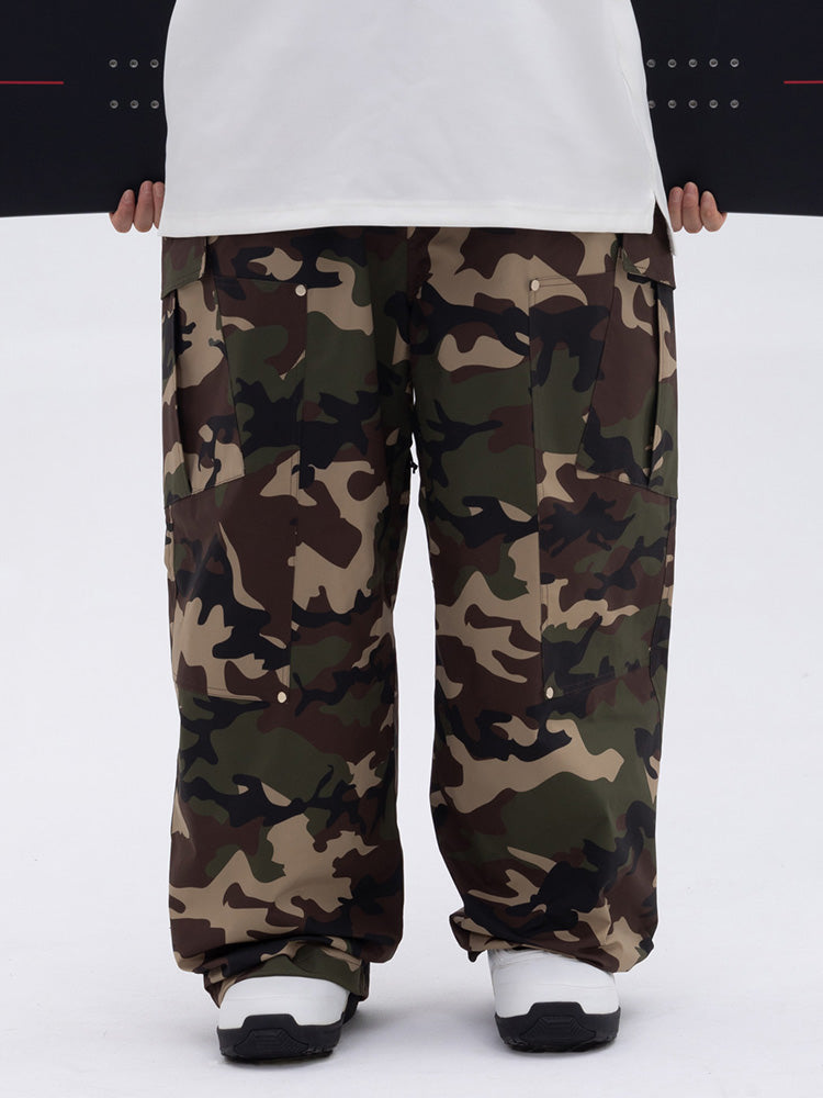 Herren-Skihose mit doppeltem Knieausschnitt, Mountain Freestyle, Baggy-Camo-Muster