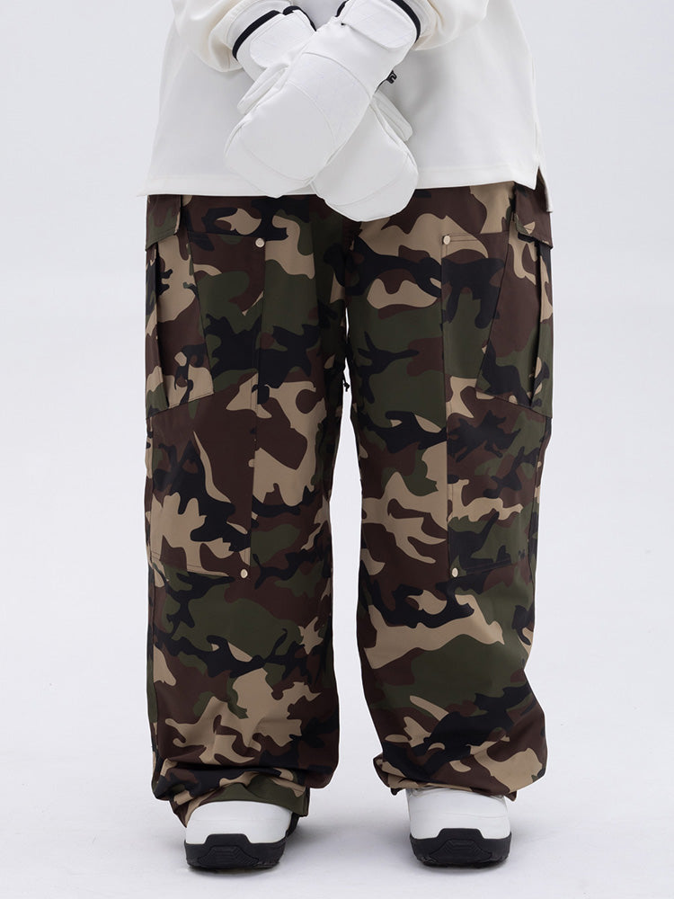 Damen-Skihose mit doppeltem Knie, Leopardenmuster, weit geschnitten, für Mountain Freestyle, Baggy-Stil