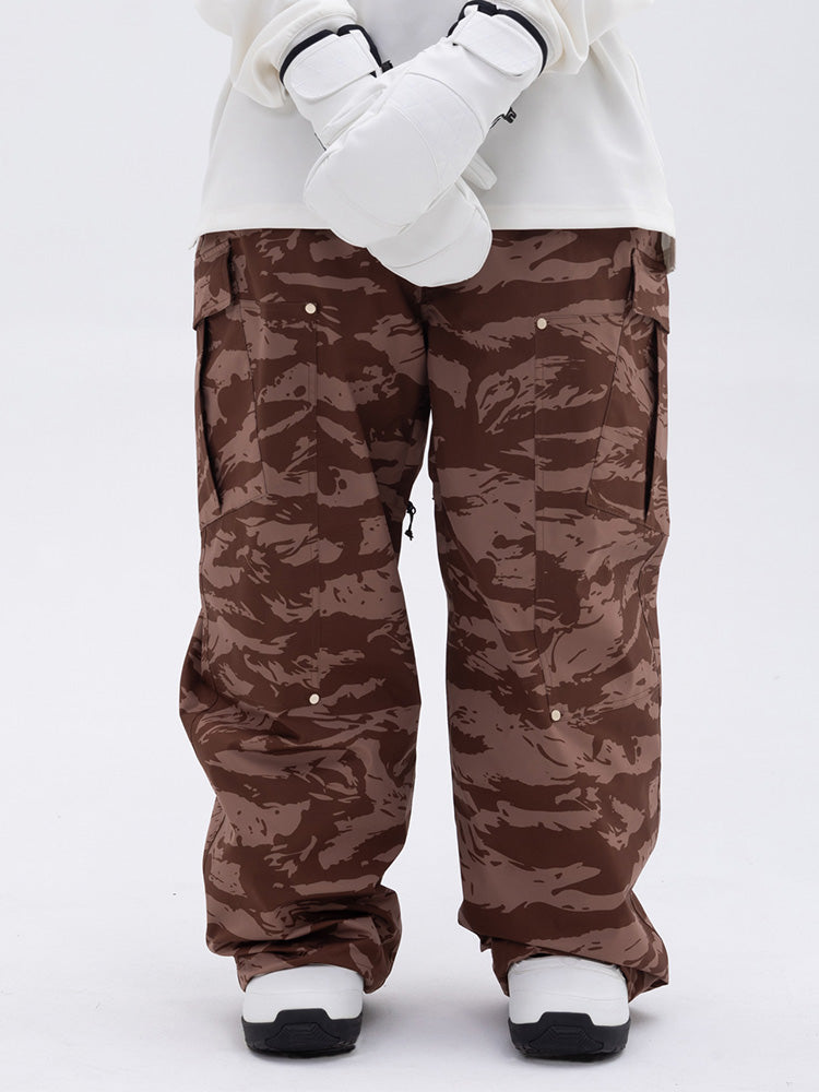 Damen-Skihose mit doppeltem Knie, Leopardenmuster, weit geschnitten, für Mountain Freestyle, Baggy-Stil