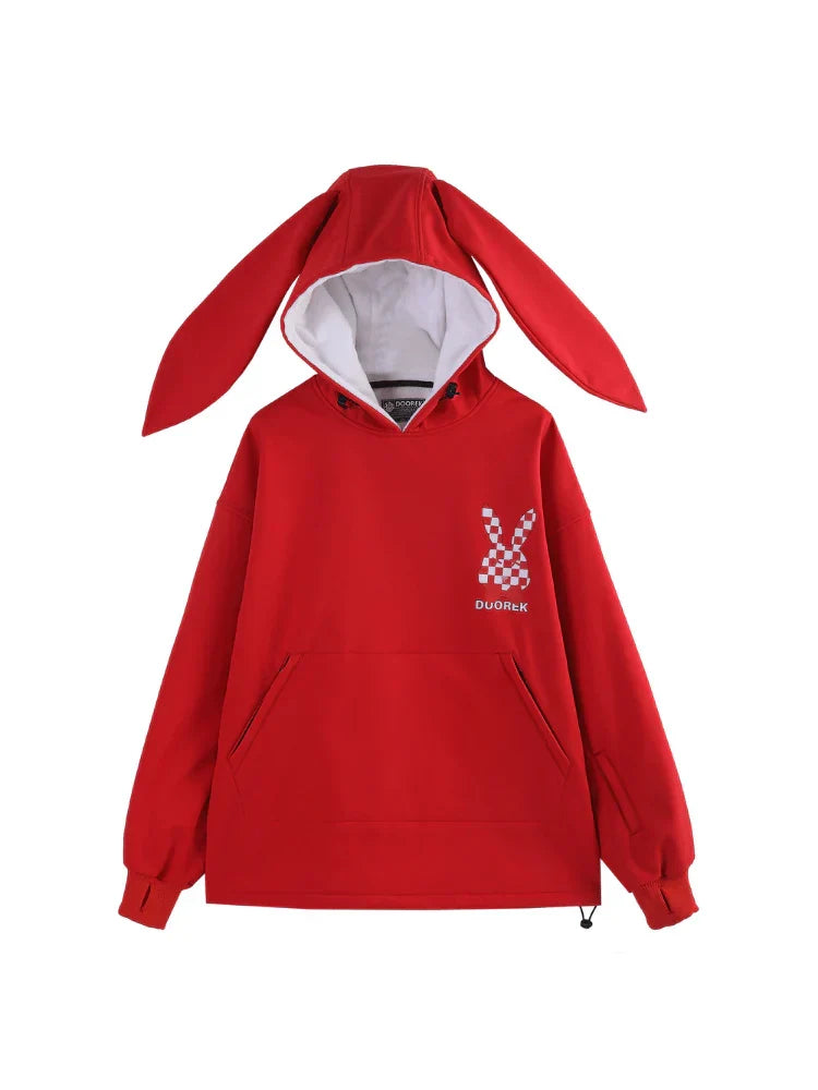 Doorek Unisex Niedlicher Hasen-Schnee-Hoodie - Lange Ohren-Verzierung