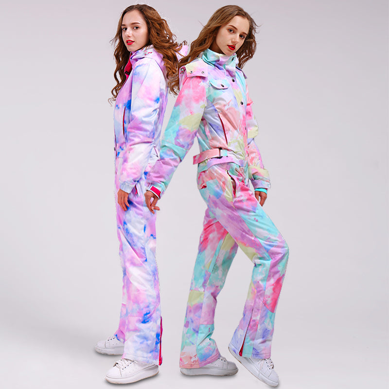 Damen-Ski-Overall mit farbenfrohem, auffälligem Muster