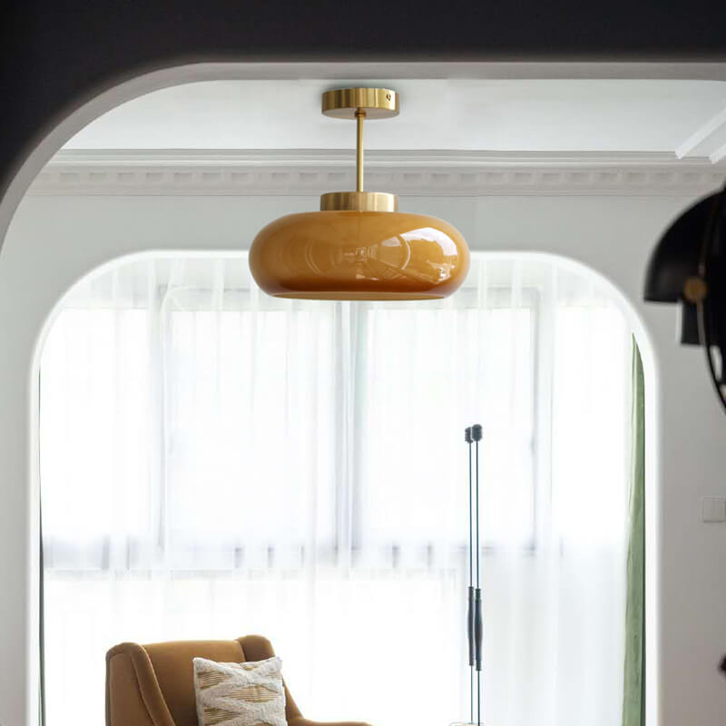 Luvano Deckenleuchte Messing Gelbglas Vintage
