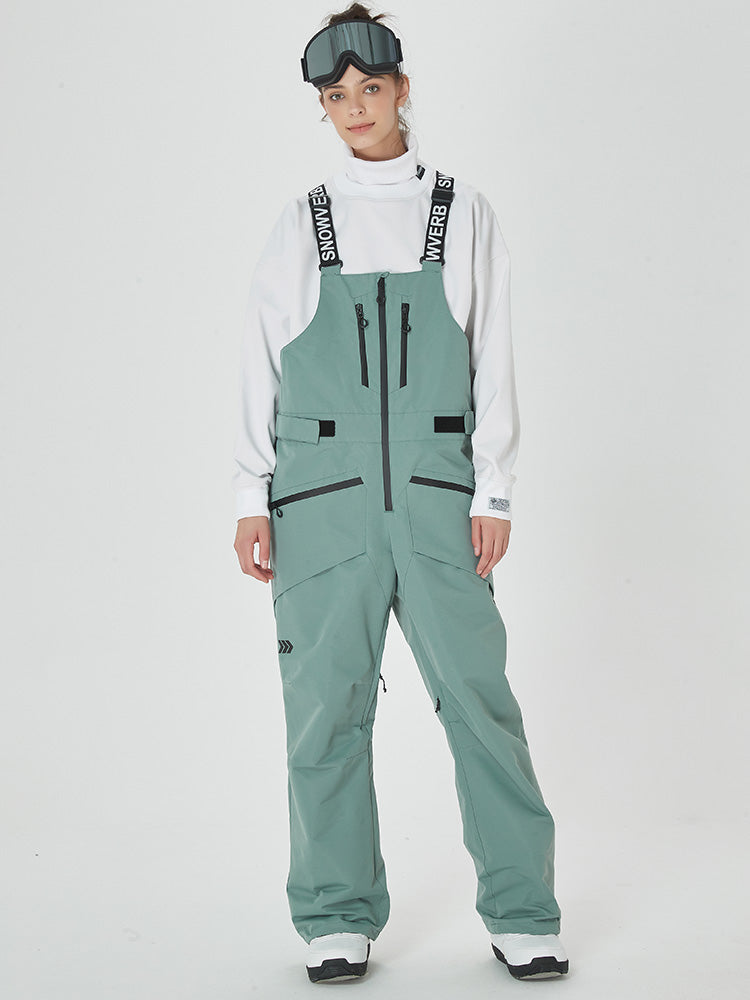 Damen Mountain Freerider Swag Cargo Snowboard Bib Overalls Baggy Snow Pants