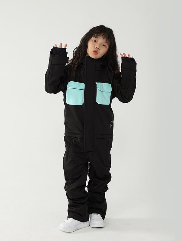 Kinder Air Pose Winter Warrior Einteiler-Schneeanzug im Blockdesign