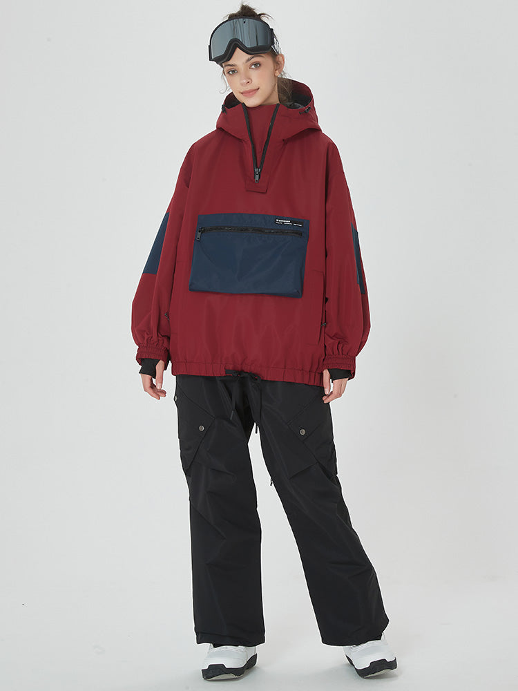 Damen-Winter-Bomberjacke, Baggy-Schneejacke mit praktischen Cargotaschen, Snowboardhose