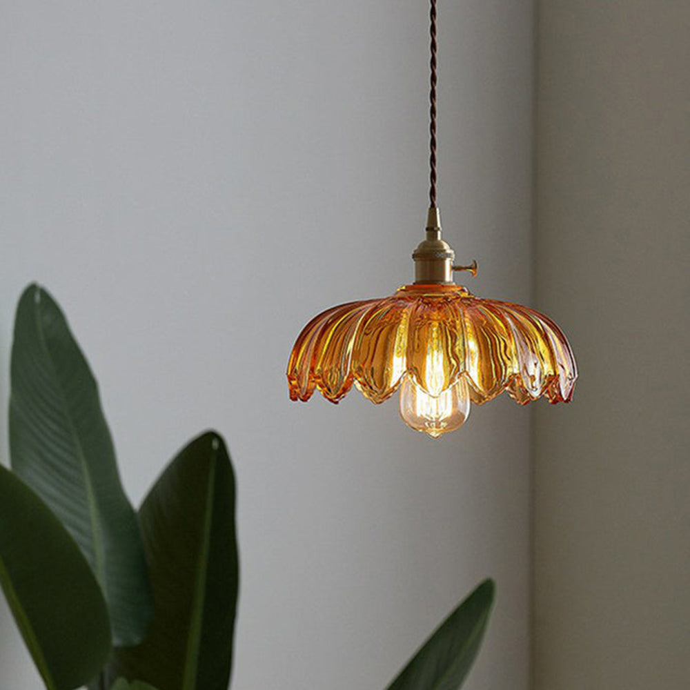 Luvano Pendelleuchte Blume Buntglas Vintage