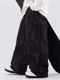 Herren-Skihose mit doppeltem Knieausschnitt Leopardenmuster weit geschnitten für Mountain Freestyle Baggy-Stil