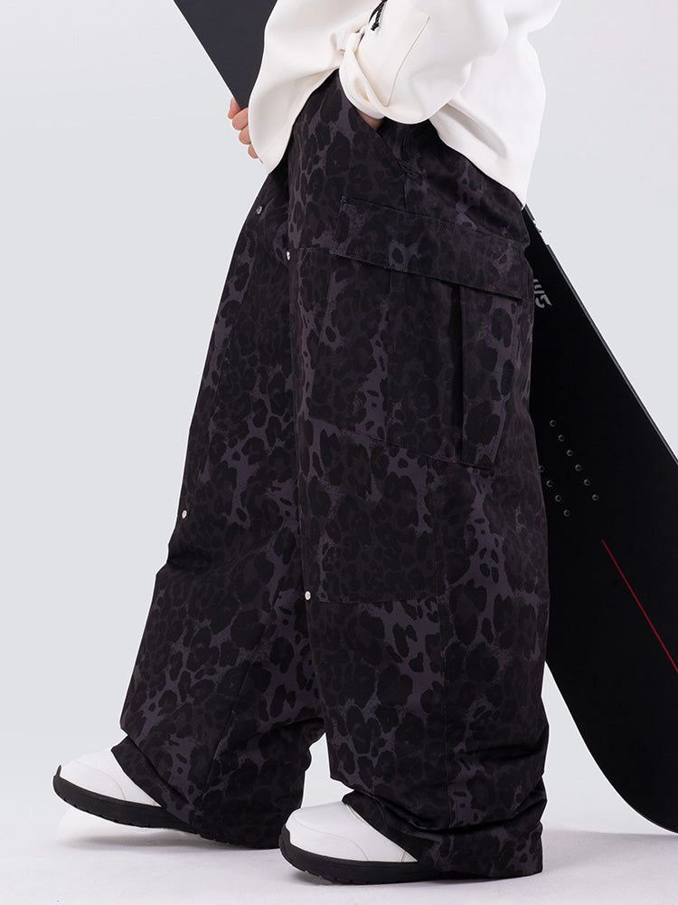 Herren-Skihose mit doppeltem Knieausschnitt Leopardenmuster weit geschnitten für Mountain Freestyle Baggy-Stil