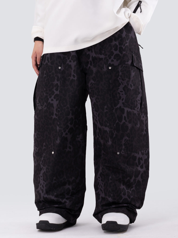 Herren-Skihose mit doppeltem Knieausschnitt Leopardenmuster weit geschnitten für Mountain Freestyle Baggy-Stil