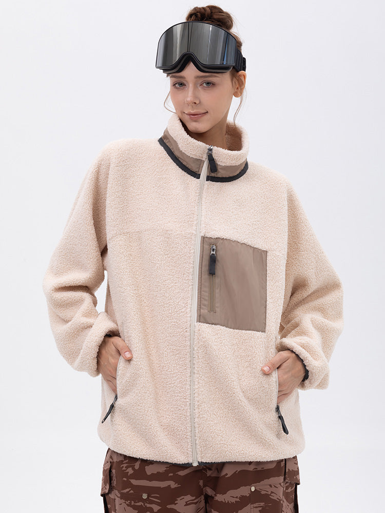 Damen-Fleecejacke aus Kunst-Sherpa-Fleece mit durchgehendem Reißverschluss für abenteuerliche Bergtouren
