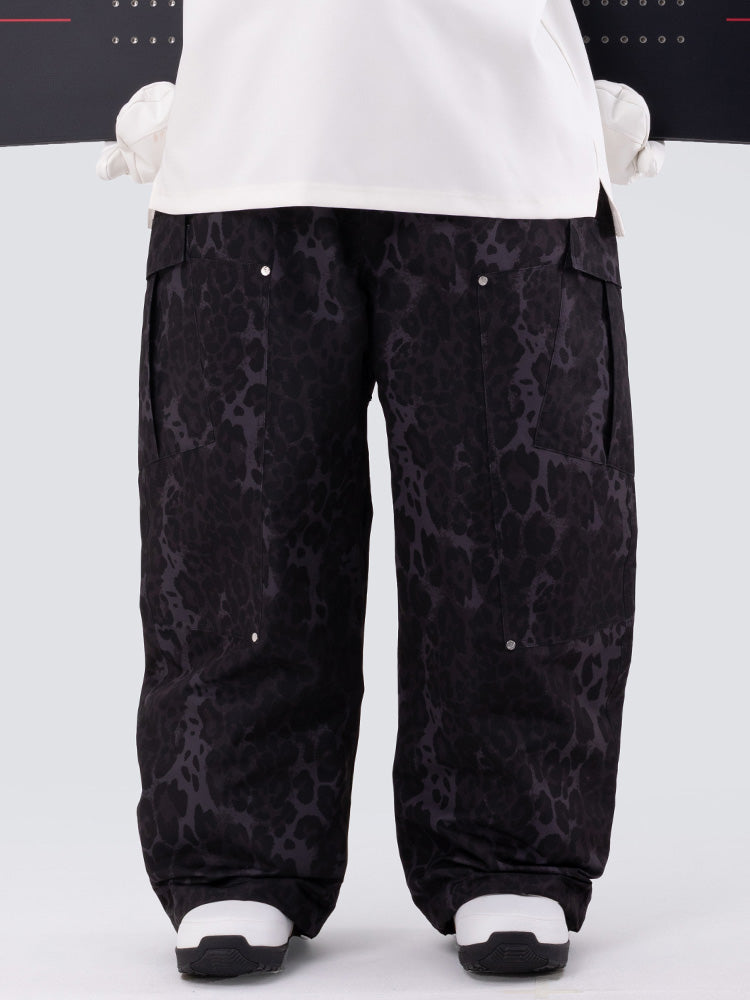 Herren-Skihose mit doppeltem Knieausschnitt Leopardenmuster weit geschnitten für Mountain Freestyle Baggy-Stil