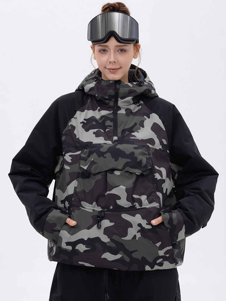 Damen Mountain Freestyle Cargo Pocket Bomber Camo Snowboardjacke