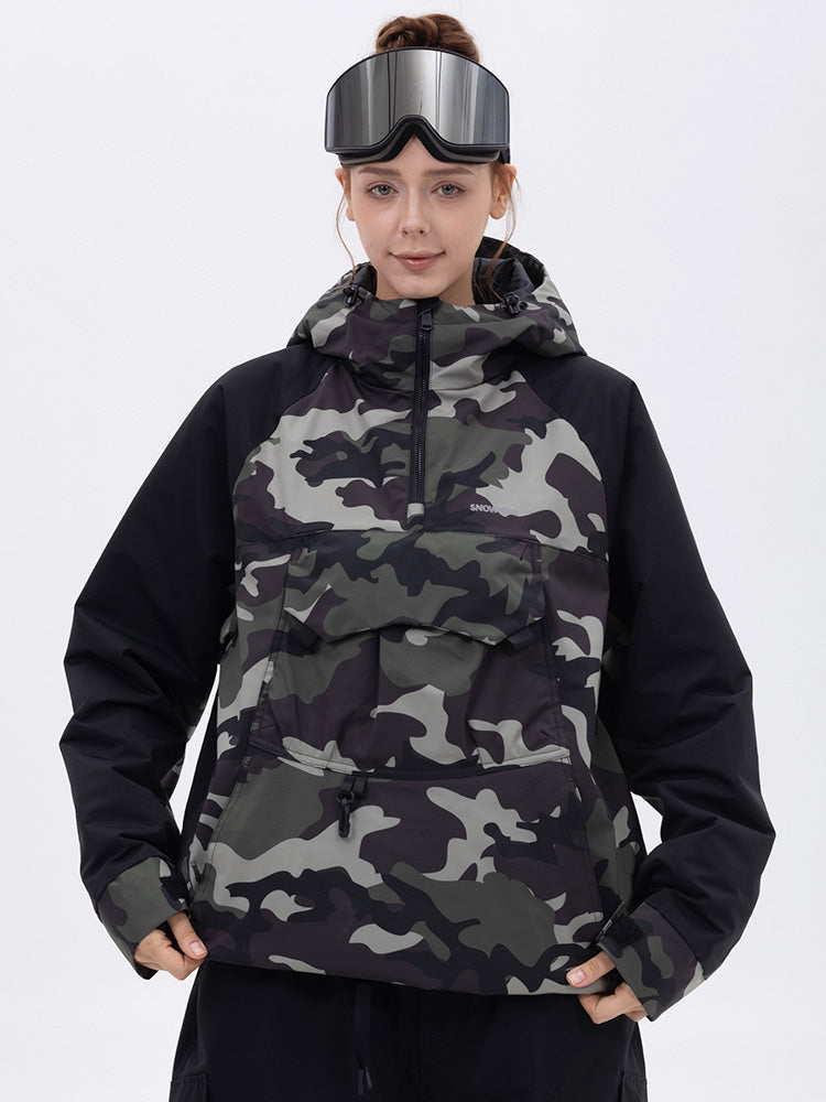 Damen Mountain Freestyle Cargo Pocket Bomber Camo Snowboardjacke