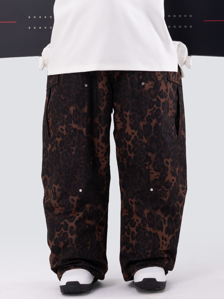 Herren-Skihose mit doppeltem Knieausschnitt Leopardenmuster weit geschnitten für Mountain Freestyle Baggy-Stil