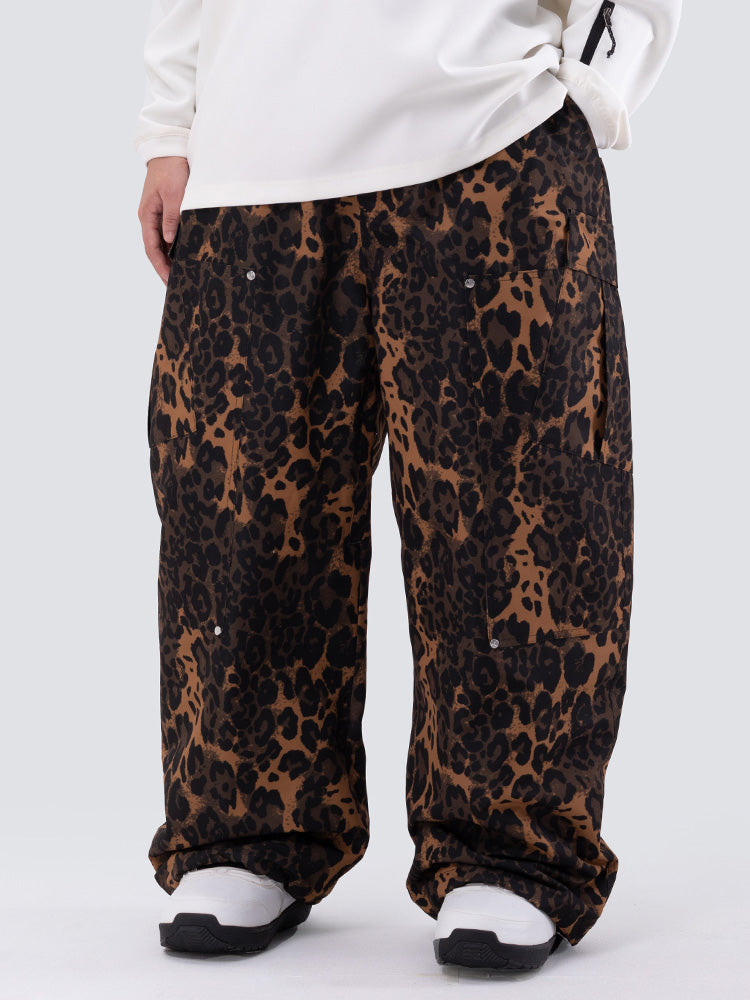 Herren-Skihose mit doppeltem Knieausschnitt Leopardenmuster weit geschnitten für Mountain Freestyle Baggy-Stil