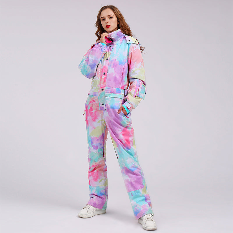 Damen-Ski-Overall mit farbenfrohem, auffälligem Muster