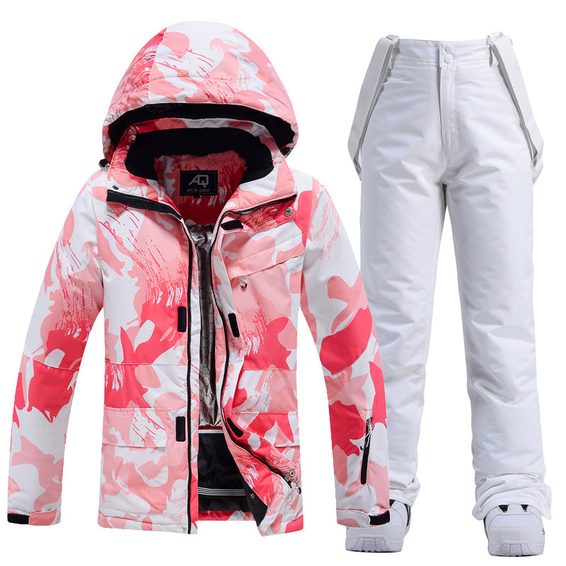 Arctic Queen Damen-Schneejacke und -hose in Tarnfarben, Rosa