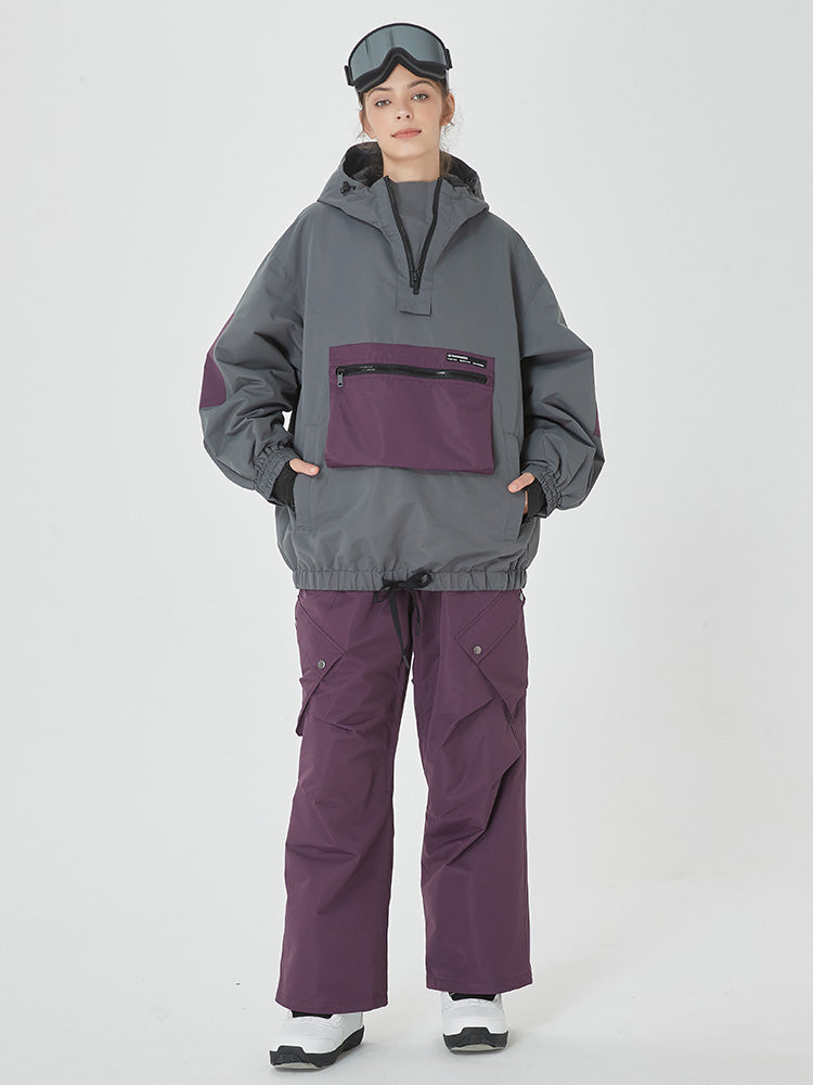 Damen-Winter-Bomberjacke, Baggy-Schneejacke mit praktischen Cargotaschen, Snowboardhose