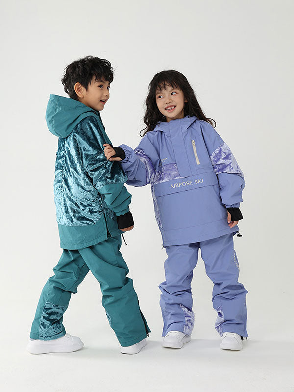 Kinder Air Pose Cargo-Schneeanzug mit Blumenmuster – wasserdichte Ski- und Snowboardjacke mit passender Hose