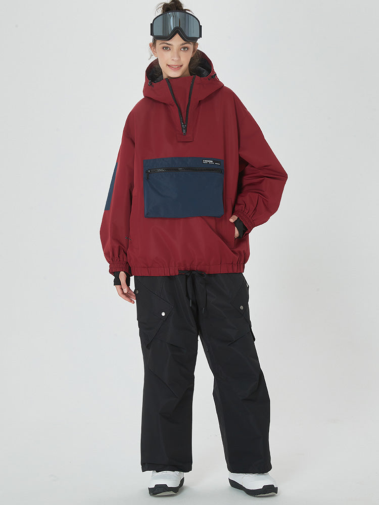 Damen-Winter-Bomberjacke, Baggy-Schneejacke mit praktischen Cargotaschen, Snowboardhose