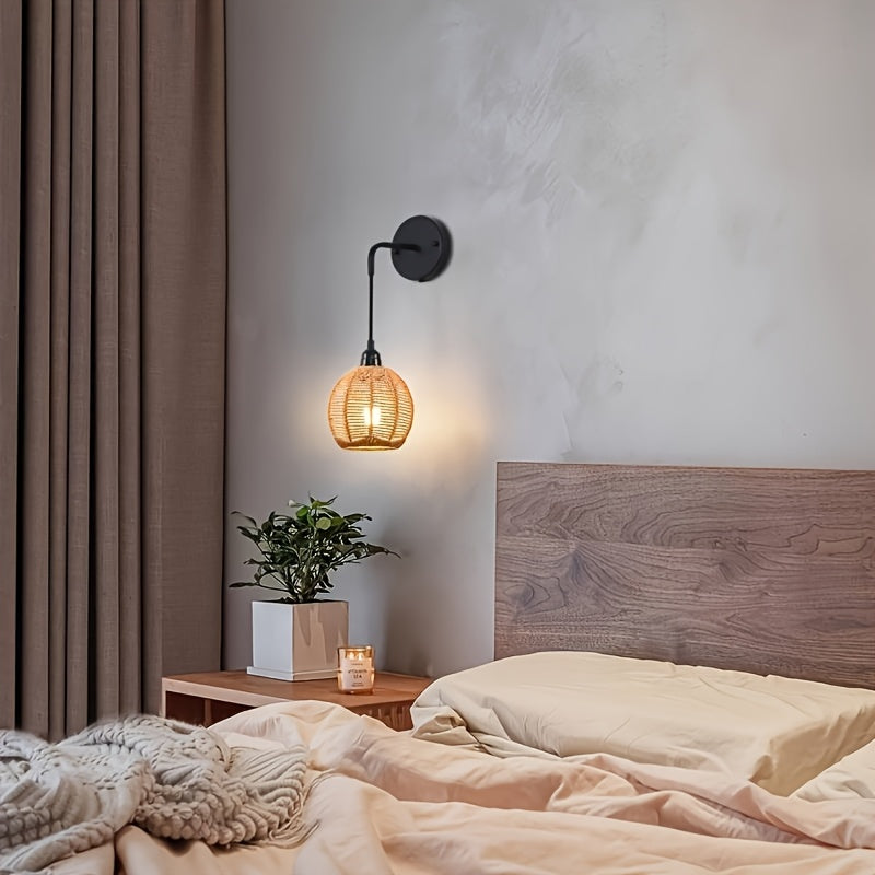 Luvano Wandleuchte Rattan Boho handgeflochten