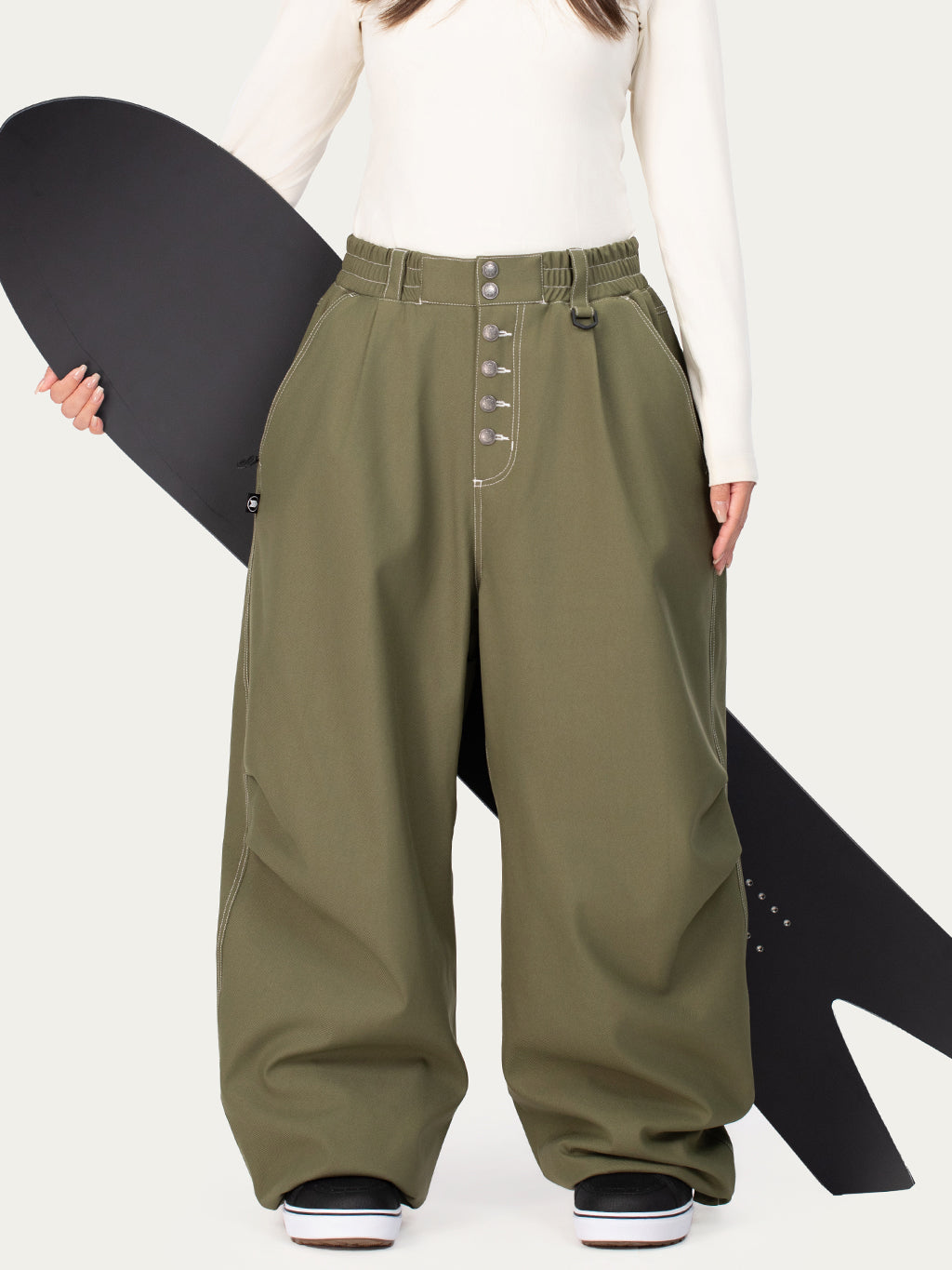Raw Utility Niet-Arbeitsjeans-Schneehose für Damen – Oversized-Passform mit doppelter Gesäßtasche
