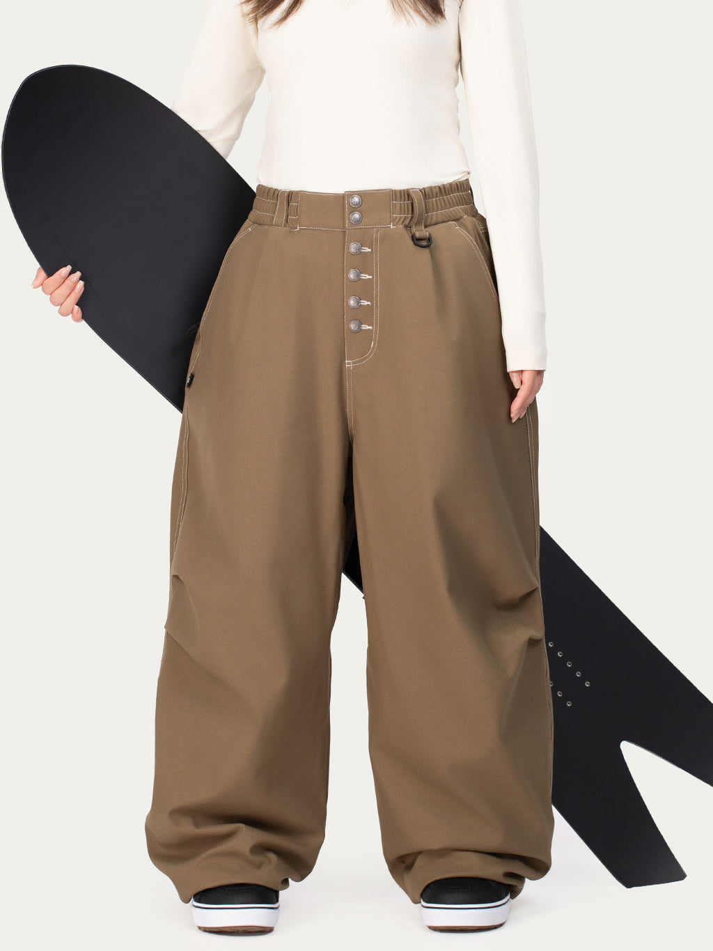 Raw Utility Niet-Arbeitsjeans-Schneehose für Damen – Oversized-Passform mit doppelter Gesäßtasche
