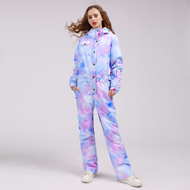 Damen-Ski-Overall mit farbenfrohem, auffälligem Muster