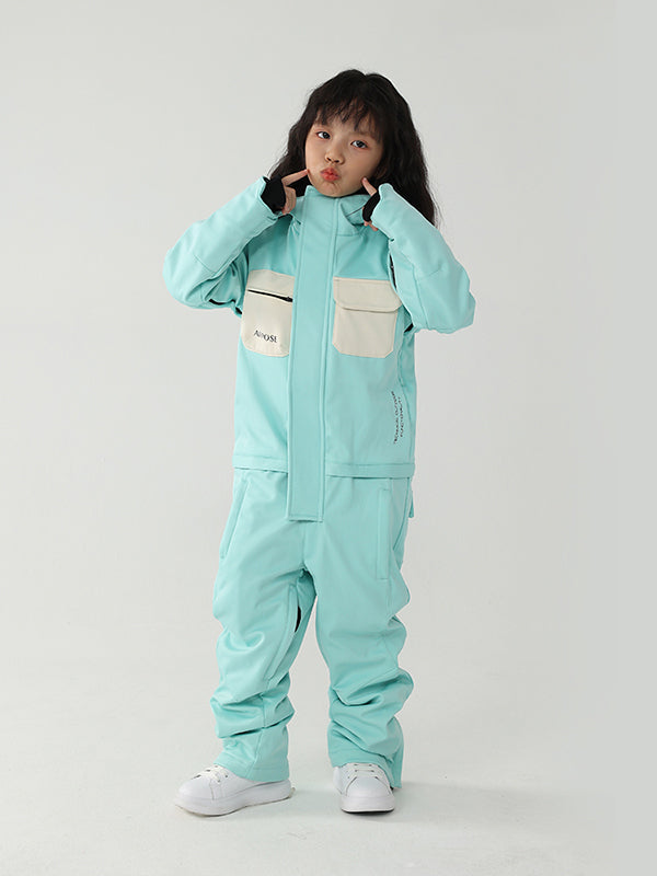Kinder Air Pose Winter Warrior Einteiler-Schneeanzug im Blockdesign