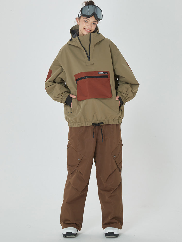 Damen-Winter-Bomberjacke, Baggy-Schneejacke mit praktischen Cargotaschen, Snowboardhose