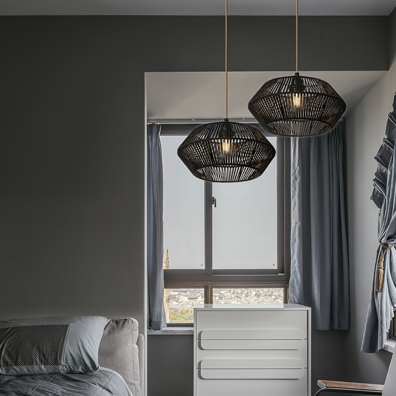 Luvano Pendelleuchte Papierseil geflochten Boho