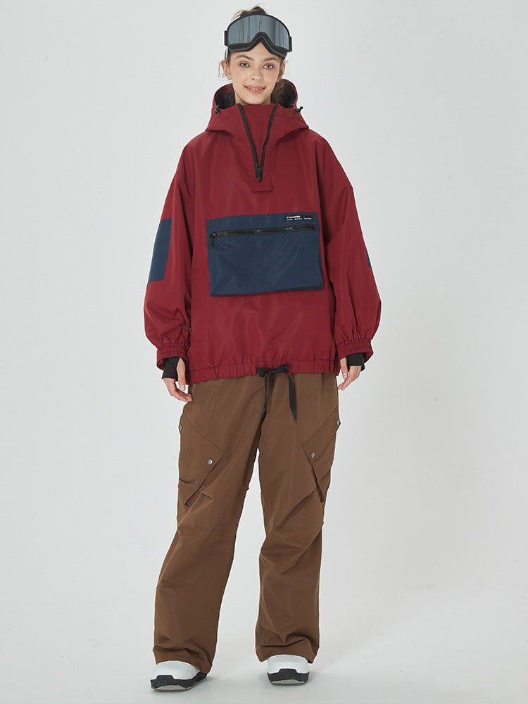 Damen-Winter-Bomberjacke, Baggy-Schneejacke mit praktischen Cargotaschen, Snowboardhose