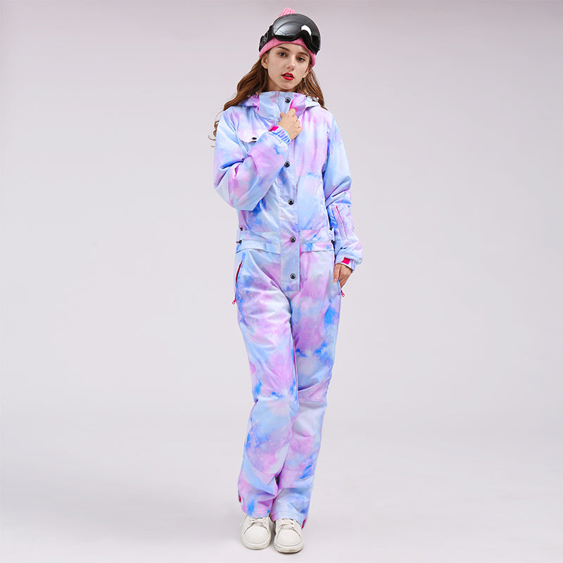 Damen-Ski-Overall mit farbenfrohem, auffälligem Muster