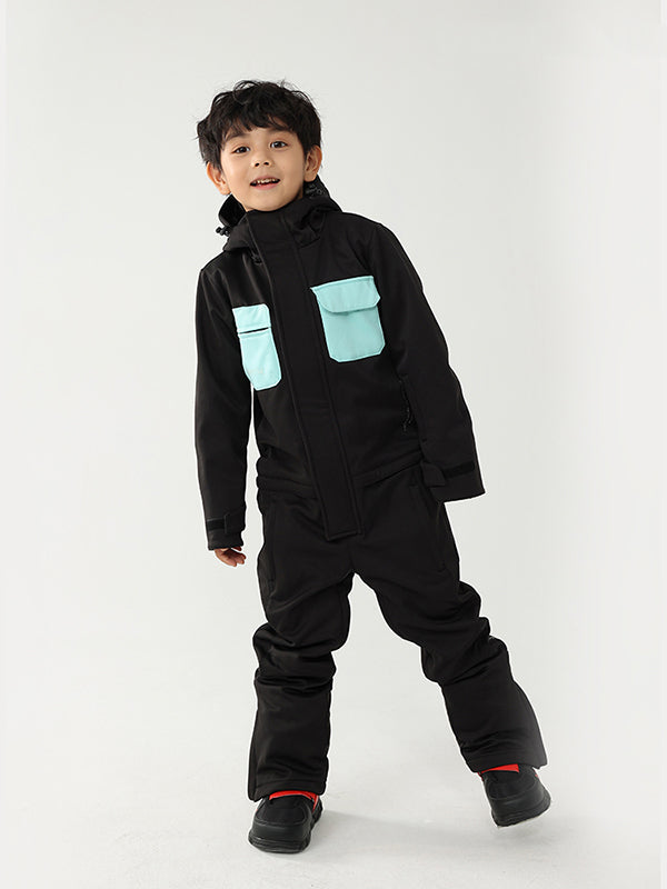 Kinder Air Pose Winter Warrior Einteiler-Schneeanzug im Blockdesign