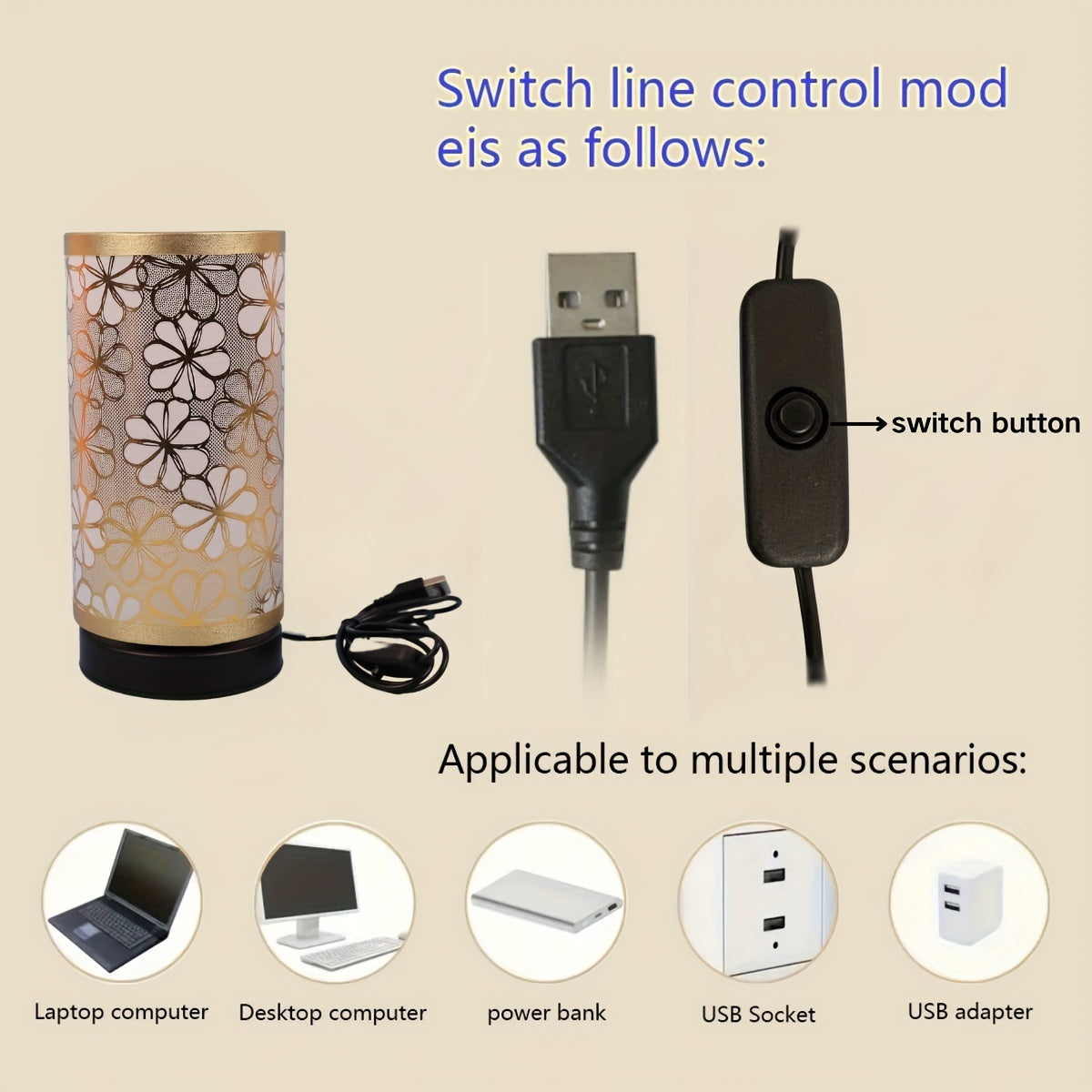 Luvano Tischleuchte Blumen USB warmweiß