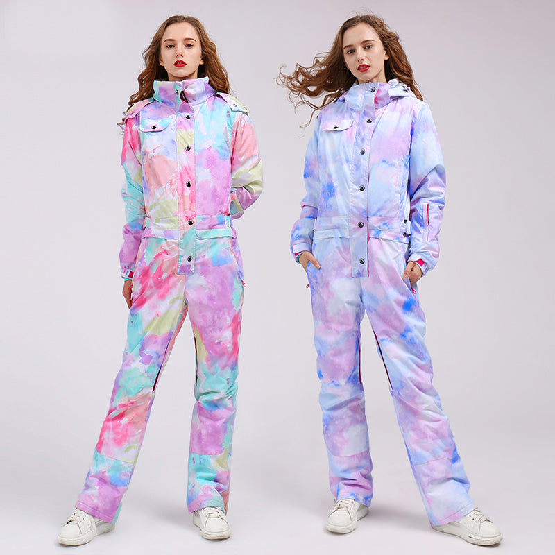 Damen-Ski-Overall mit farbenfrohem, auffälligem Muster