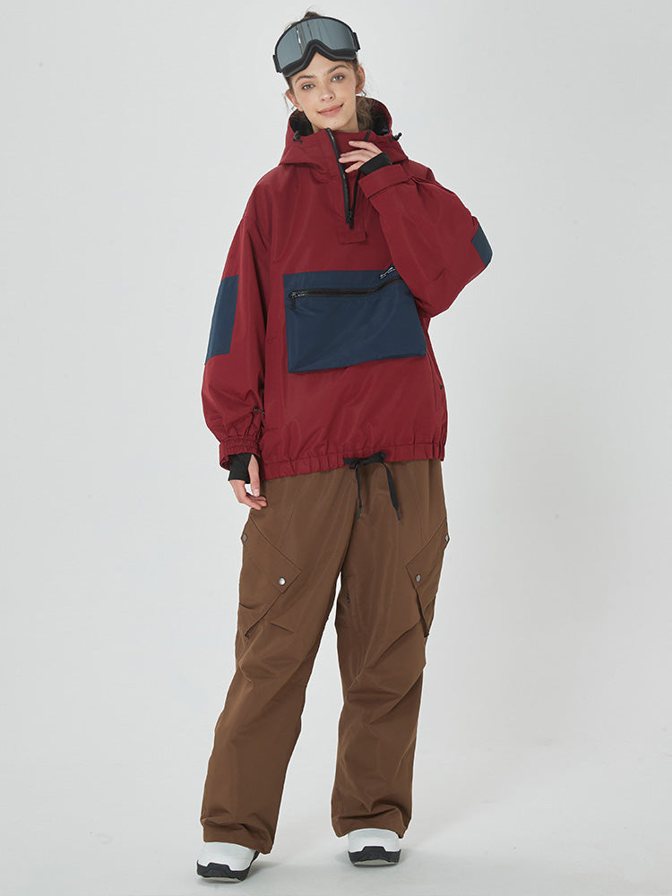 Damen-Winter-Bomberjacke, Baggy-Schneejacke mit praktischen Cargotaschen, Snowboardhose