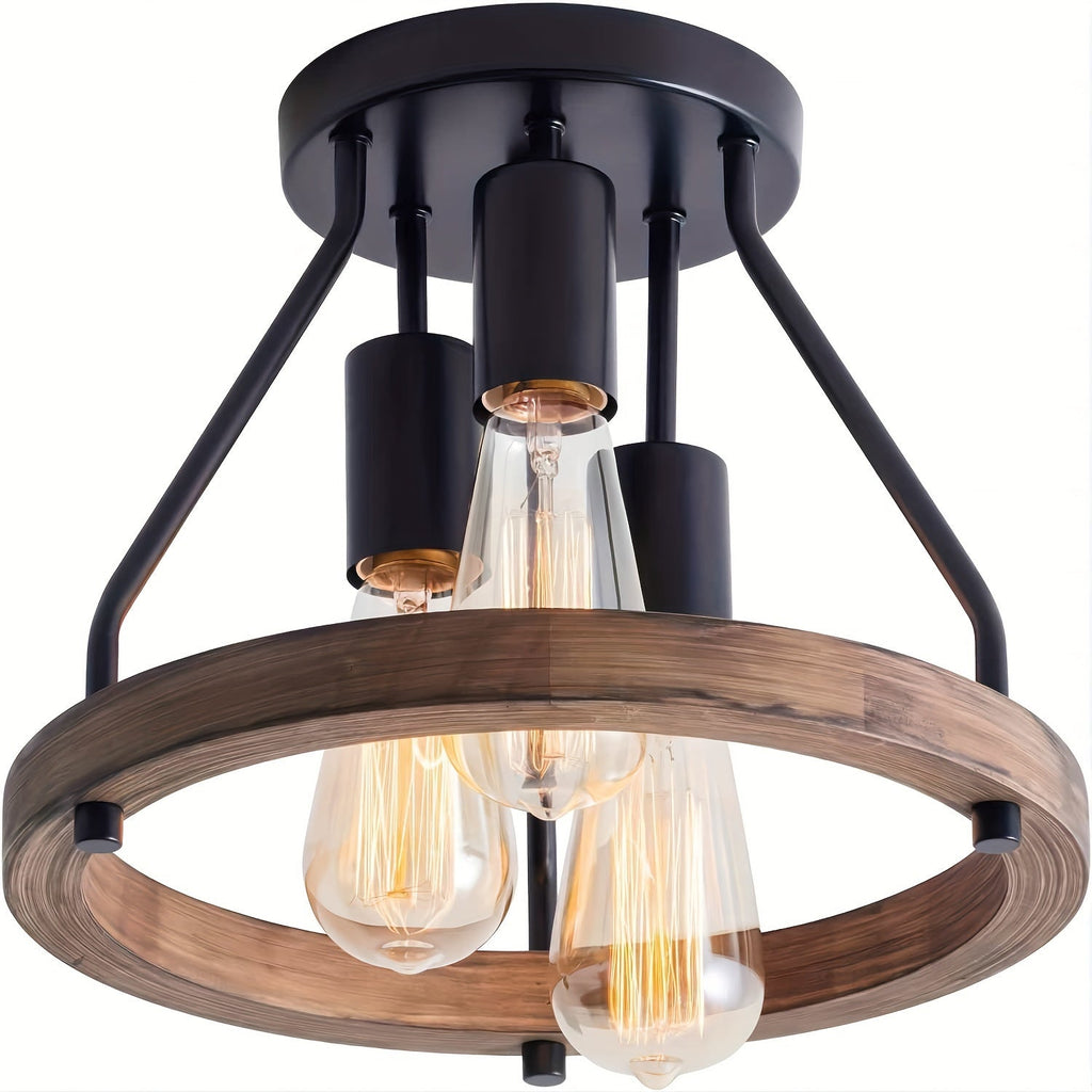 Luvano Deckenleuchte Holzring 3 flammig Industrial