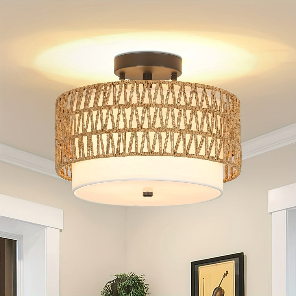 Luvano Deckenleuchte Rattan Leinen Boho Aufbau