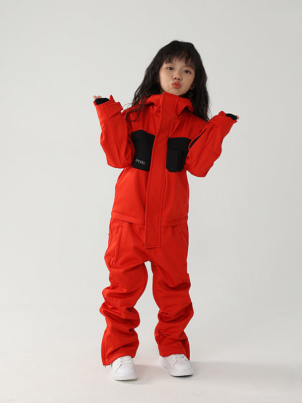 Kinder Air Pose Winter Warrior Einteiler-Schneeanzug im Blockdesign