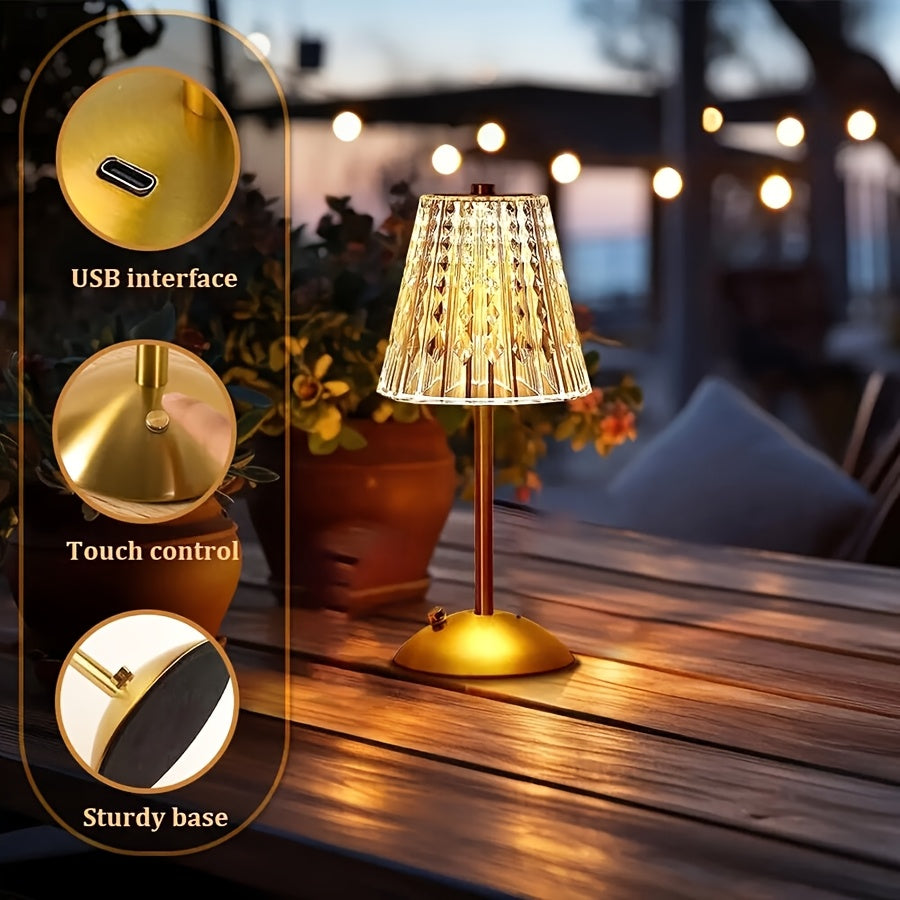 Luvano Tischleuchte Kristall Touch Akku USB