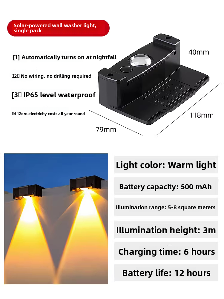 Luvano Solar Wandleuchte Außen warmweiß ohne Kabel