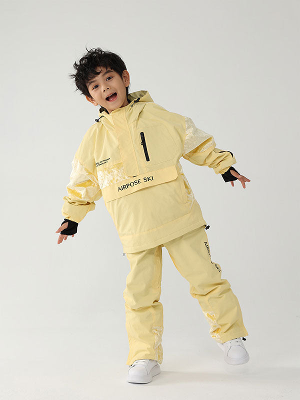 Kinder Air Pose Cargo-Schneeanzug mit Blumenmuster – wasserdichte Ski- und Snowboardjacke mit passender Hose