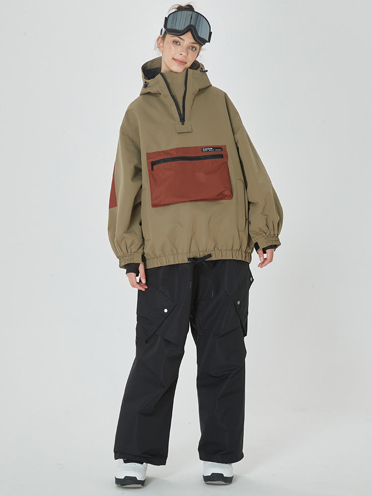 Damen-Winter-Bomberjacke, Baggy-Schneejacke mit praktischen Cargotaschen, Snowboardhose